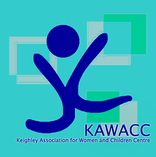 KAWACC new logo, blue background, dark blue icon, empowering women